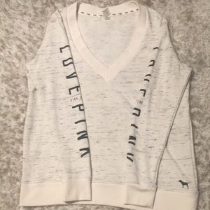 Cream and gray oversized v neck sweatshirt